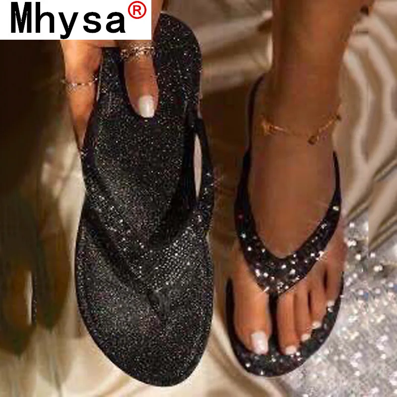 

2021 Flat Shoes Summer Crystal Rhinestone Shoes Sandals Fashion Lightweight Comfortable Women Shoes Beach Shoes Woman Sandals