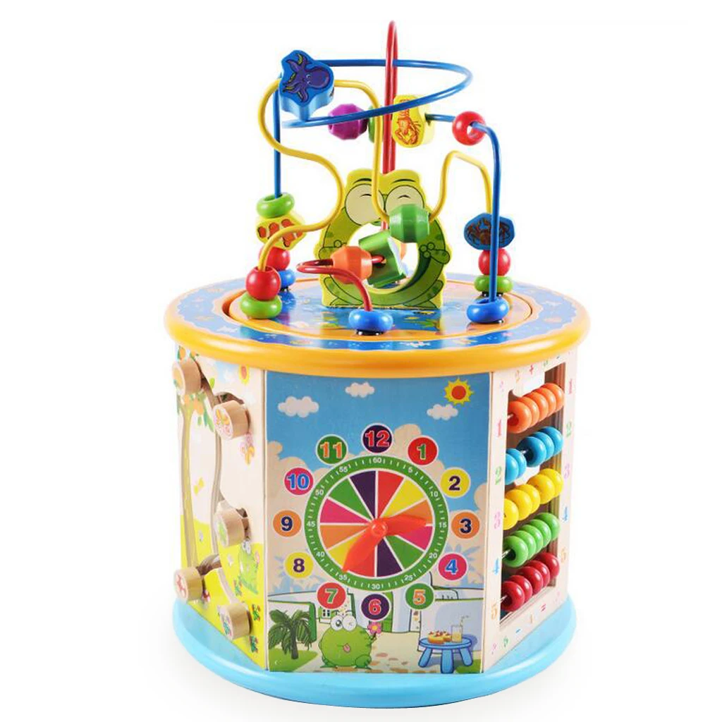 

8 Function Wooden Animals Fruits Beads Metal Roller Coaster Educational Toy