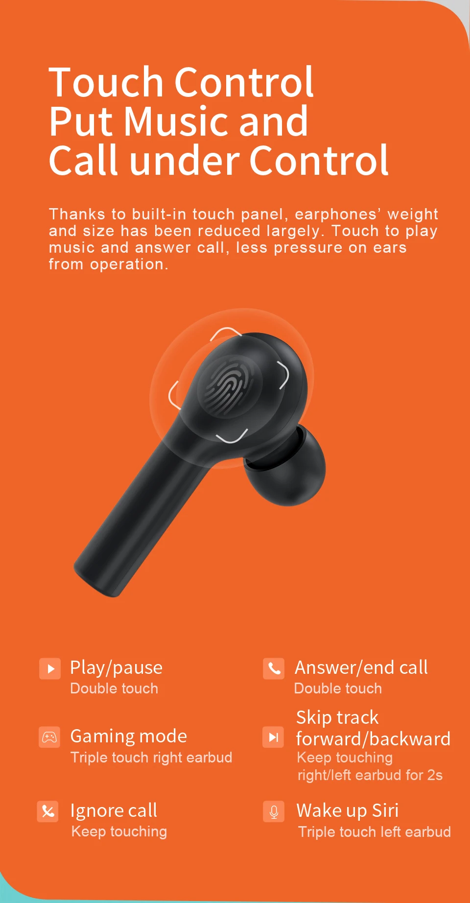 QCY T5 Bluetooth 5,0, беспроводные наушники, спортивные наушники для бега, сенсорное управление и удобное ношение с двойным микрофоном