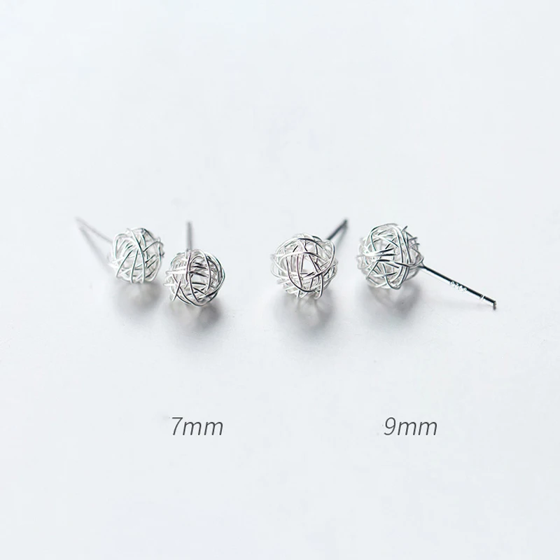

MIQIAO 925 Sterling Silver Winding Thread Spherical Earrings Irregular Round Sphere Stud Men Women Fashion Jewelry Minimalism