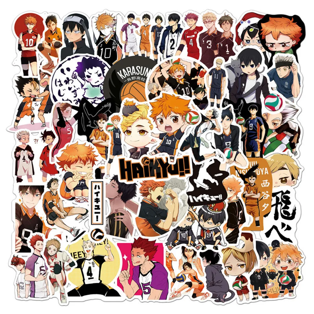 Anime Haikyuu, 10/30/50 Uds. Pegatinas de dibujos animados, grafiti, equipaje de viaje, guitarra, tel&eacute;fono, port&aacute;til, juguete cl&aacute;sico, pegatina impermeable-0