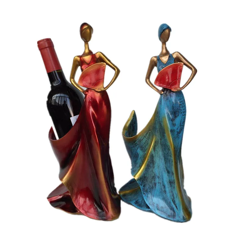 

Creative Home Decorative Figurines Ornaments Modern Minimalist Blue Take Fan Beauty Wine Rack Decoration Creative Wedding Craft