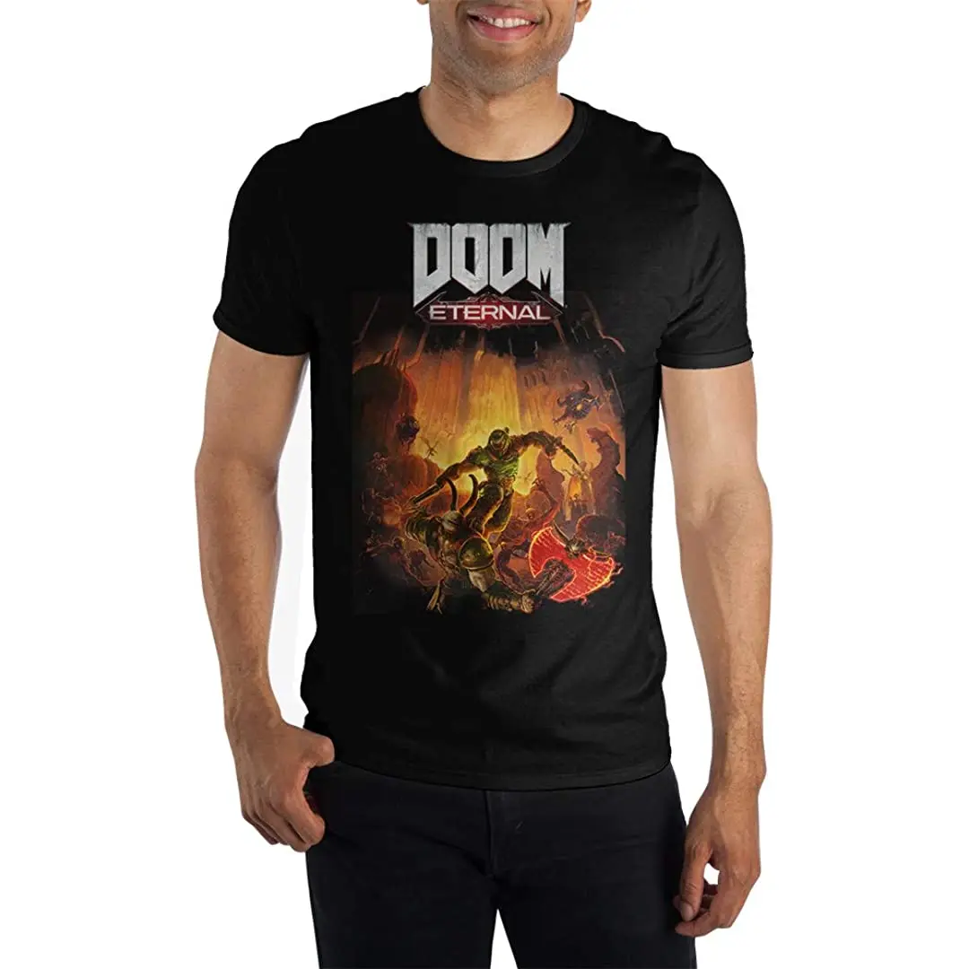 

Мужская черная футболка с коротким рукавом для видеоигр Doom
