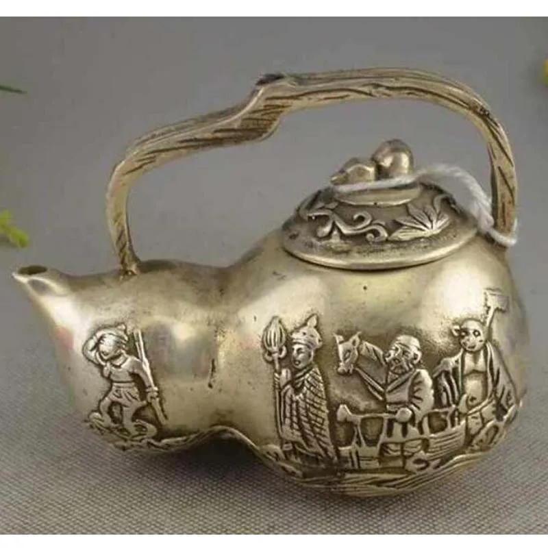 

China White copper Journey to West 4 Master and apprentice teapot crafts statue