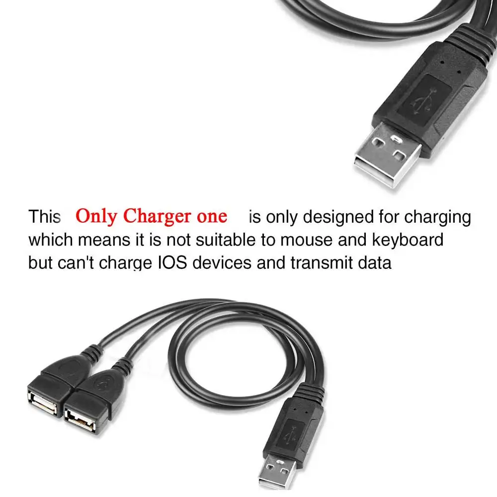 

2 Port USB2.0 Hub USB 2.0 Male To 2 Dual USB Female Jack Splitter Hub Power Cord Adapter for PC Phone Laptop Cable