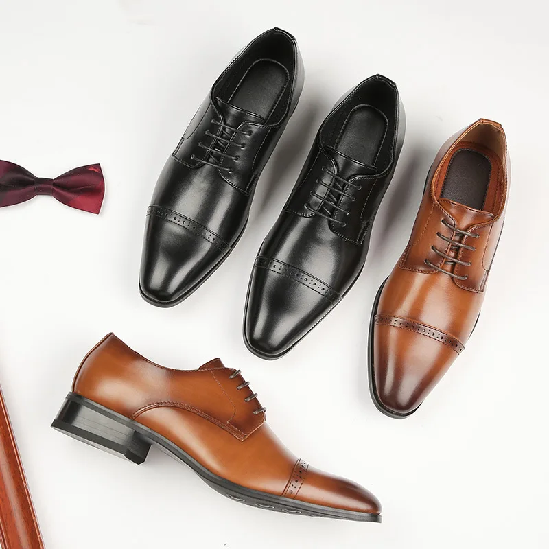 

2021 четыре сезона новые британские деловые кожаные туфли мужские джентльменские на шнуровке офисная модная формальная одежда свадебные туф...