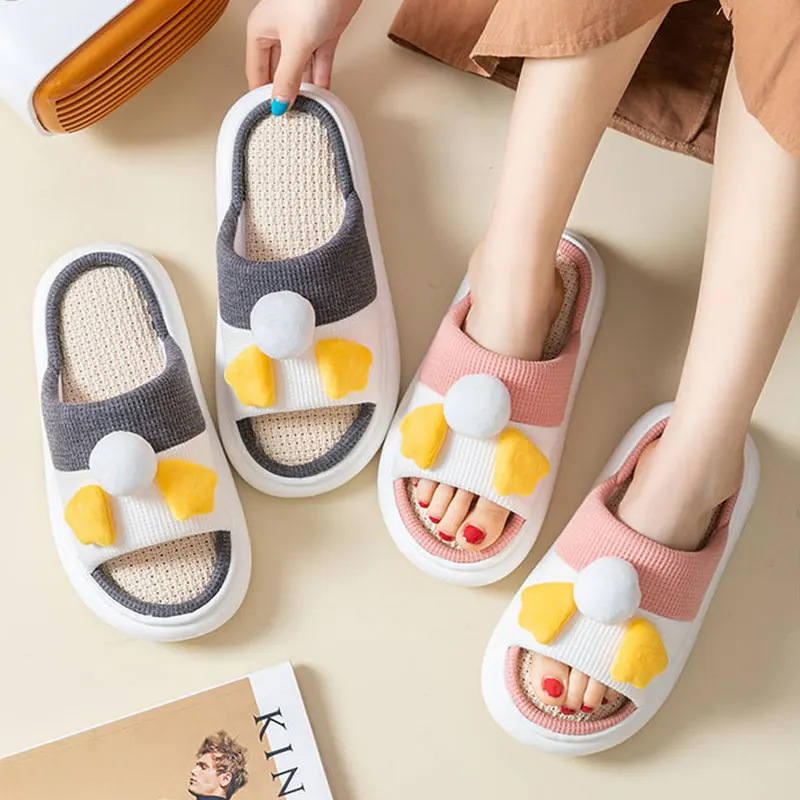 Домашние тапочки Mo Dou для мужчин и женщин хлопок конопля толстая подошва мягкие