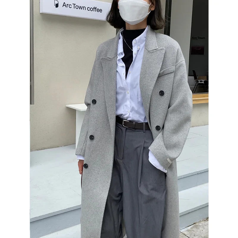 

Autumn and winter 2021 new classic suit collar Korean double-sided cashmere coat Long women's fashion wool coat