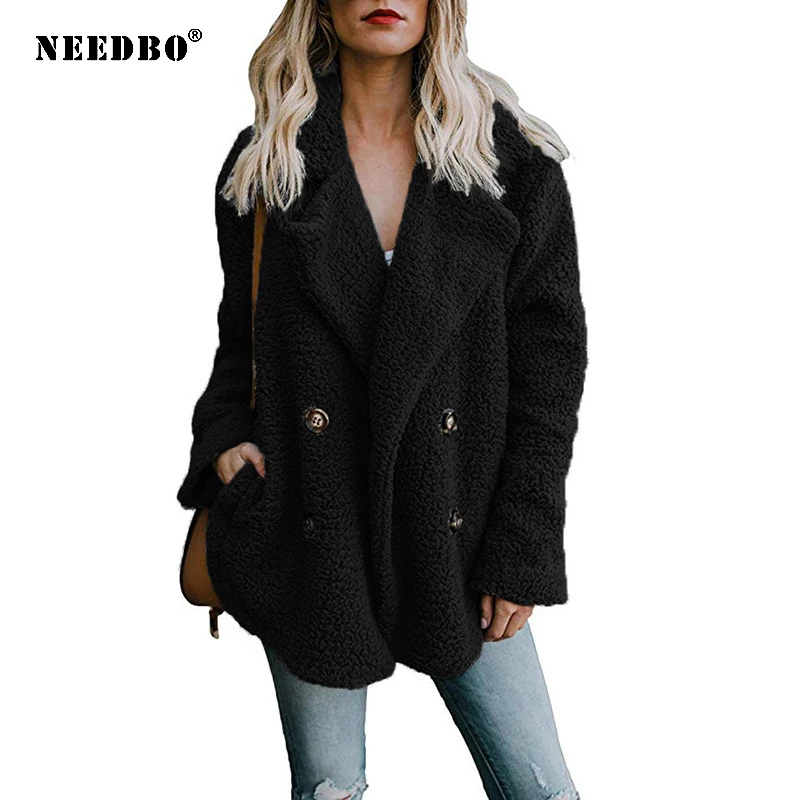 NEEDBO Plus Size 5XL Teddy Coat Women Faux Fur Coats Long Sleeve Fluffy Fur Jackets Winter Warm Female Jacket Women Winter Coats