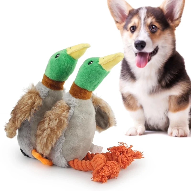 

2020 Real Promotion Chew Toys Cute Plush Duck Sound Toy Animal Squeak Dog Cleaning Tooth Chew Rope Toys