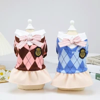 s xxl two colors pet autumn and winter clothes dog teddy small cat college style plaid bow tie cotton skirt puppy dress