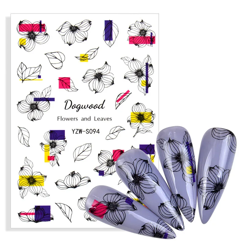 3D наклейки для ногтей черные цветы граффити абстрактные привлекательные женщины