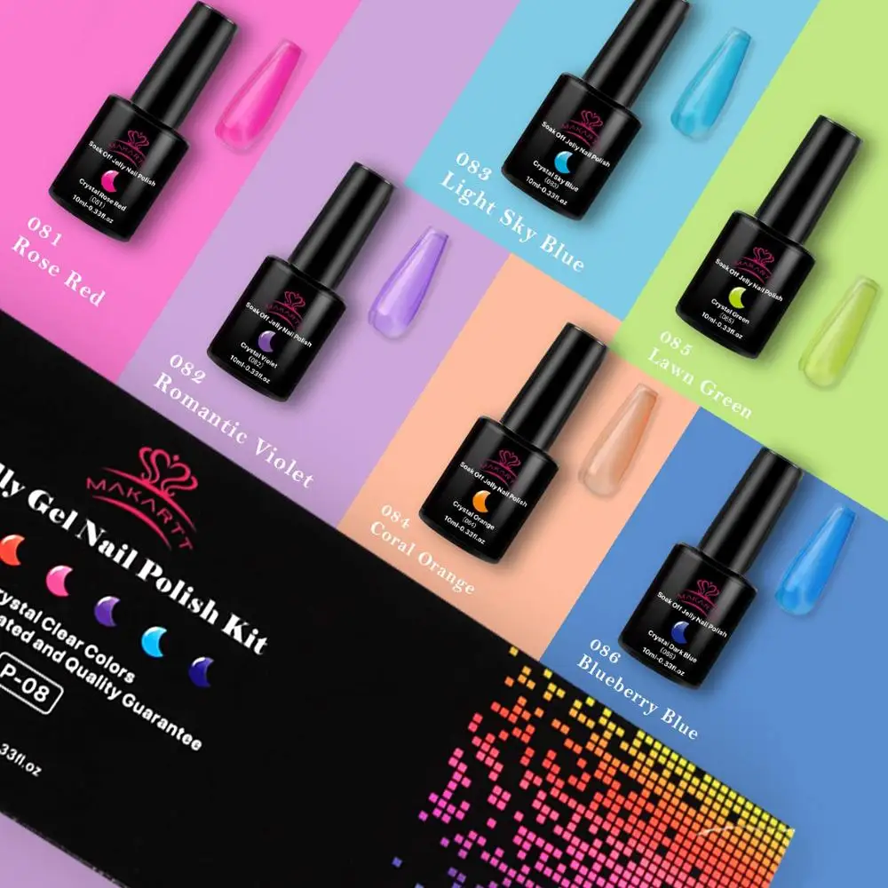 Makartt Гель-лак Crystal Rainbow Jelly набор для ногтей 6 шт. Блестящий стойкий замачивающийся УФ светодиодный Гель-лак для отверждения цветной гель