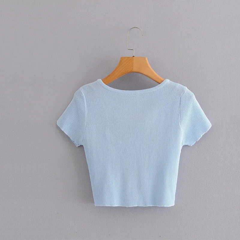 

Summer women's T-shirt casual solid color knitted T-shirt