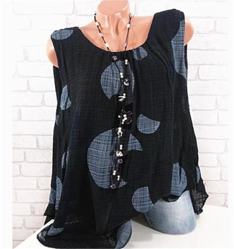 

Summer new women's print loose round neck sleeveless vest