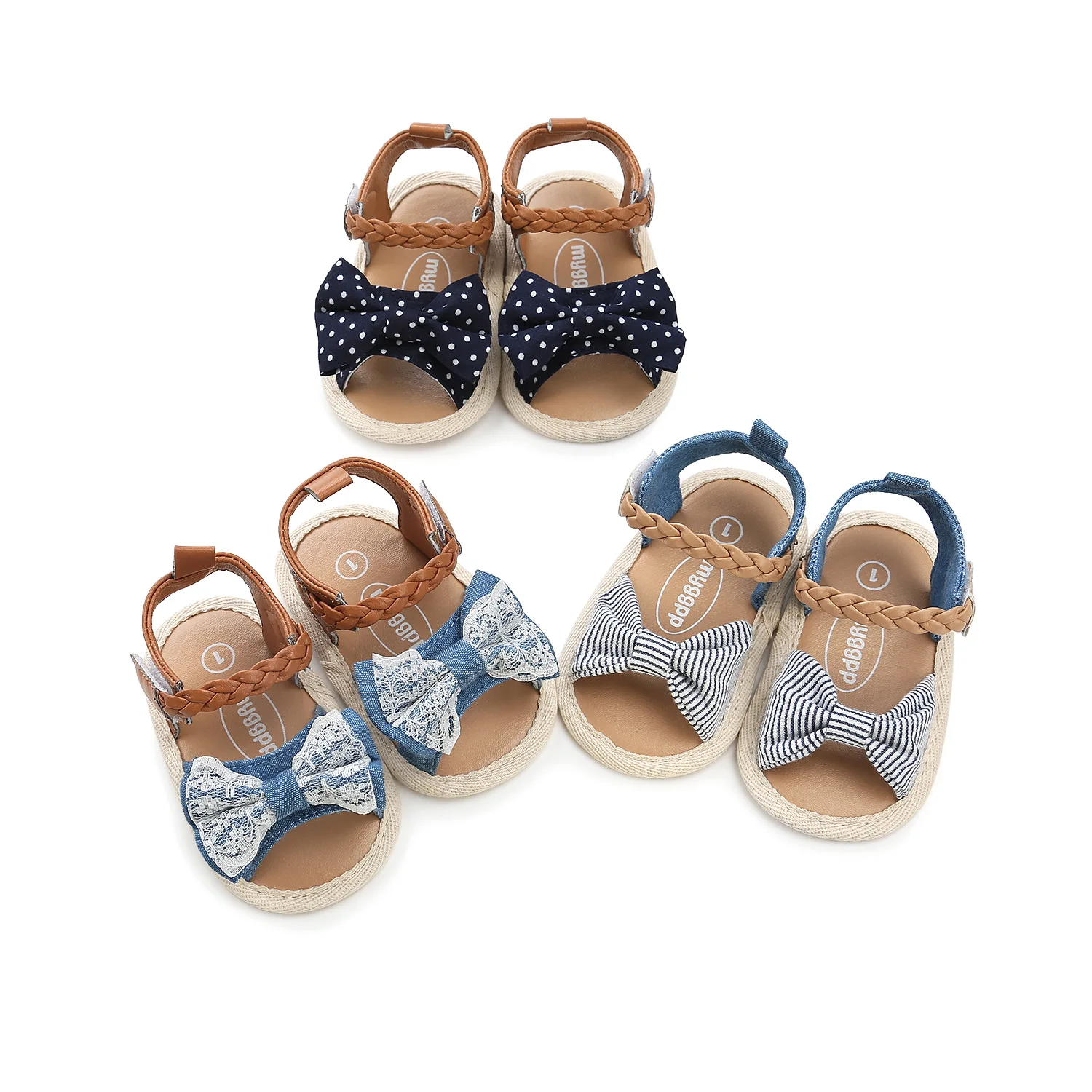 

11cm 12cm 13cm Baby Girls Summer Sandals Soft Sole Infants Crib Shoes Prewalkers Shoes Blue Color Cute Bow Polka-dot