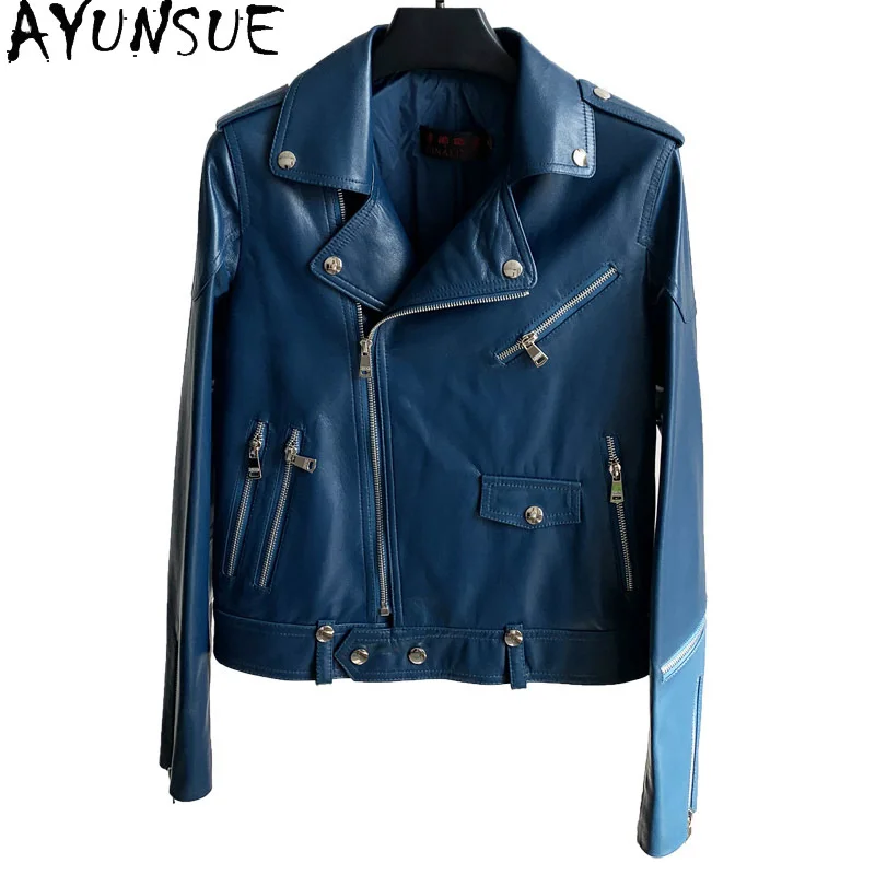 Fashion Genuine Leather Jacket Women Short Motorcycle Sheepskin Coat Female Spring Autumn Clothes Mujer Chaqueta 22