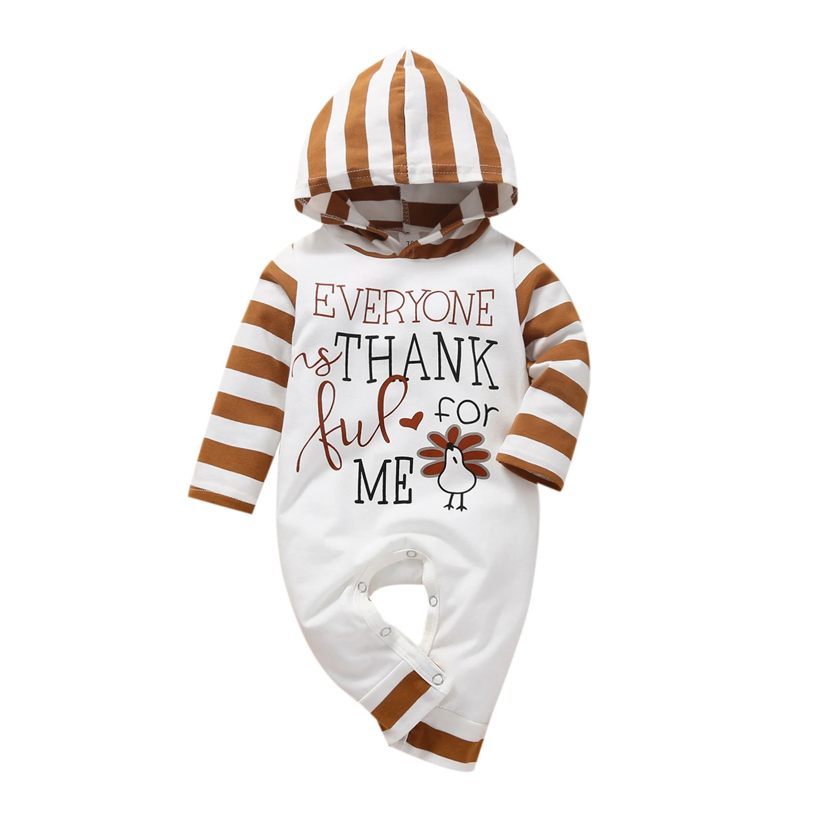 

Baby Hooded Jumpsuit Long Sleeve Stripe Cute Soft Letter Print Romper Thanksgiving Outfits