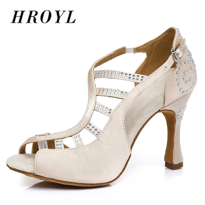 HROYL Для женщин Латинская танцевальная обувь для девушек и с Стразы Танго Танцы 10/8.