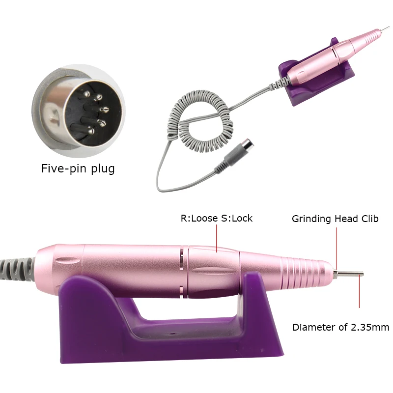 35000RPM Nail Drill Handle Professional Electric Manicure Machine Stainless Steel Handle Electric Manicure Drill Accessory