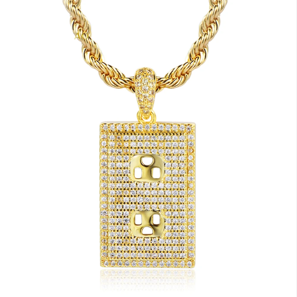 

Iced Out Square Pendants Personality Hip Hop Necklace Gold Silver Color AAA+Zircon Stone Bling Choker For Men Women Jewelry