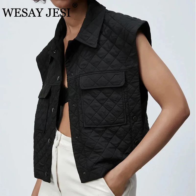 

WESAY JESI Women's Clothing 2021 TRAF Jackets Casual Outerwear Solid Color Vest Single Breasted Side Opening Casual Waistcoat