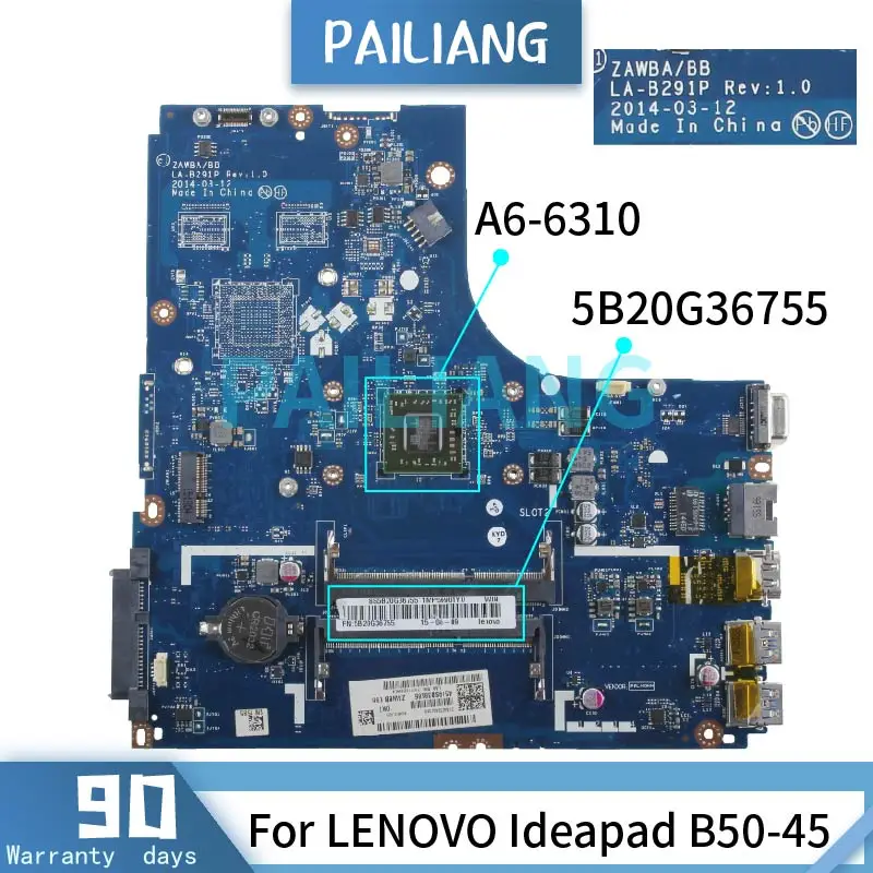 Полностью протестированная материнская плата для ноутбука LENOVO Ideapad B50-45 15 дюймов, системная плата для ноутбука LA-B291P 5B20G36755 DDR3