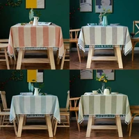 nordic tassel striped linen tablecloth decorative home garden wedding knitting pendant lace rectangular tea table cloth cover