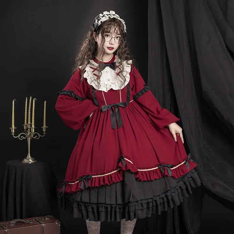 

Japanese Gothic Kawaii New Year Dress Women Lolita Halloween Lace Princess Maid Cosplay Vintage Christmas Cute Party Pink Dress