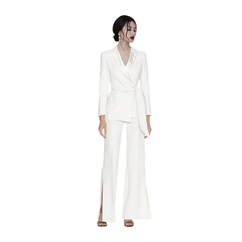 

High-end professional suit female celebrity temperament OL workplace white small suit jacket wide leg trousers two-piece suit