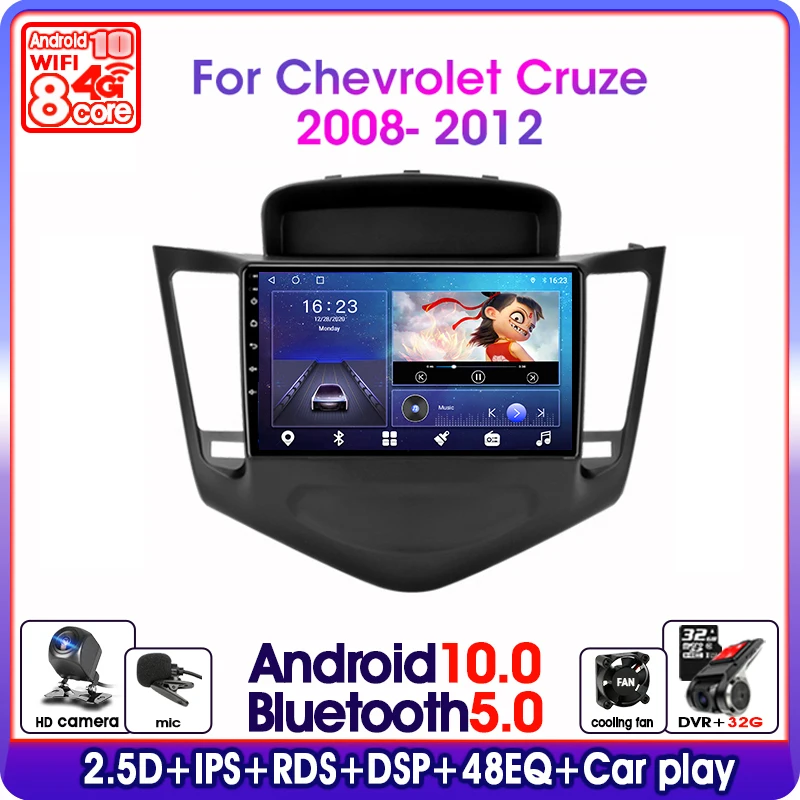 

9" Android 10.0 Car Radio For Chevrolet Cruze J300 2008 - 2014 Multimedia Video Player Navigation GPS 2 din 4G Net DVD Head Unit