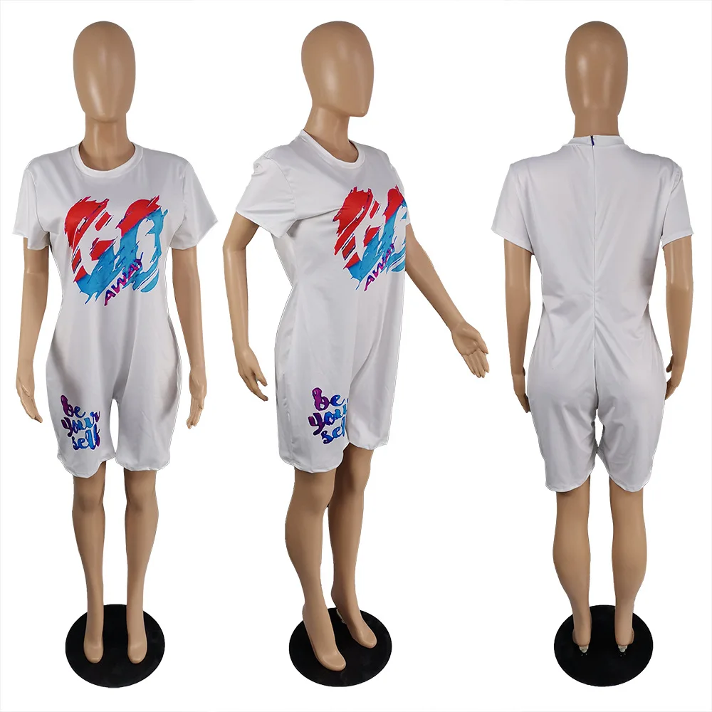 

2021 Sexy Short Sleeve Two Pieces Plus Size O-Neck Casual Wear 5XL Y2k Bodycon Jumpsuits For Women