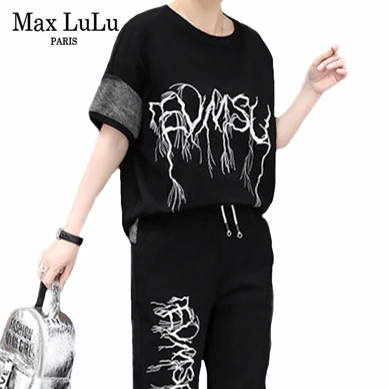 

Max LuLu New 2020 Summer European Fashion Style Ladies Printed Two Pieces Sets Women Casual Patchwork Suits Loose Tops And Pants