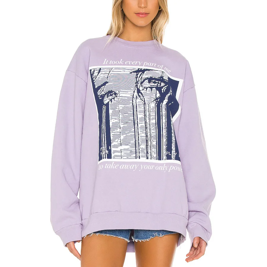 

Женская свободная толстовка в стиле досуга, демисезонные топы для девочек с абстрактным принтом букв, круглым воротником и длинным рукавом