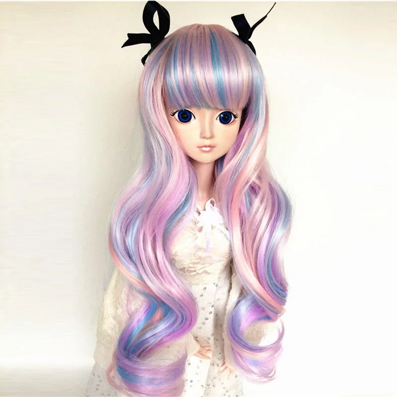 

BJD SD 1/3 1/4 1/6 1/8 doll wig high temperature fiber colorful bow long curly hair 25 colors