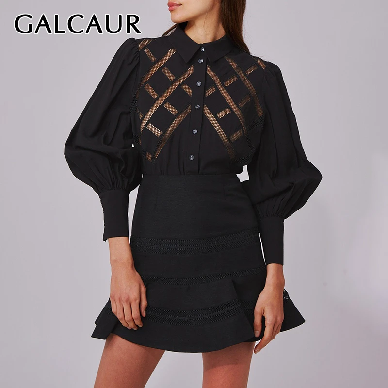 Женский ажурный костюм GALCAUR комплект из двух предметов рубашка с отложным