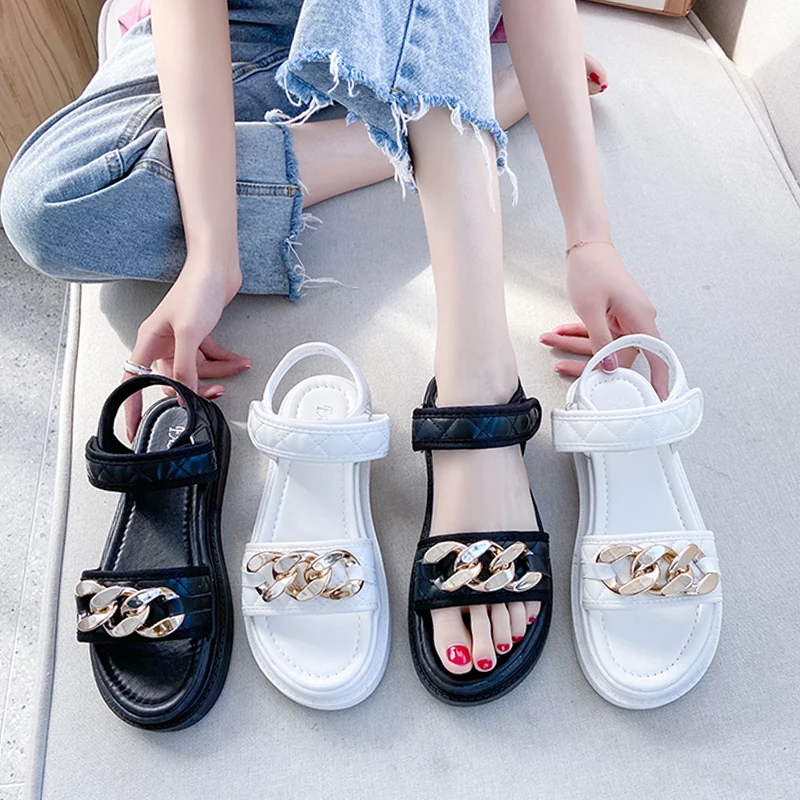 

2021 Sandals Muffins shoe Comfort Shoes for Women Med Clear Heels Suit Female Beige New Flat Beach Summer Medium Girls Fashion