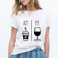 fashion am coffee pm red wine printing t shirts women fashion harajuku trendy tshirt cute loose gym cool ropa mujer