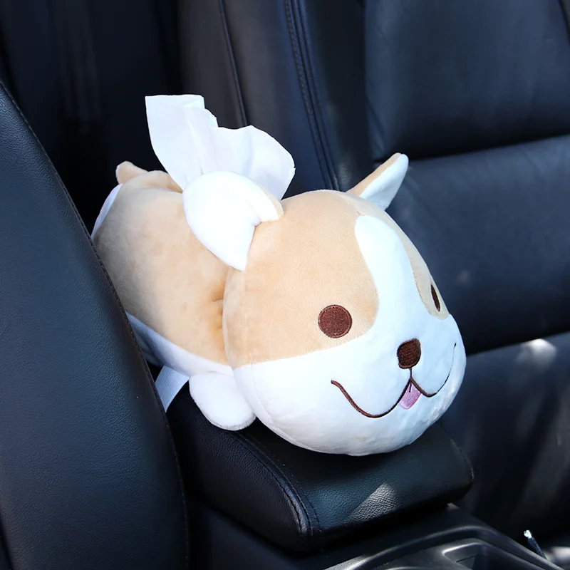 

Car Tissue Box Cartoon Dog Plush Auto Tissue Holder Block-type Hanging Multi-function Tissue Box Car Styling Cute Armrest Cover