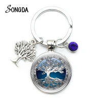 round tree of life keychain holder crystal stone charms key chains key ring for car bag glass cabochon wholesale jewelry gifts