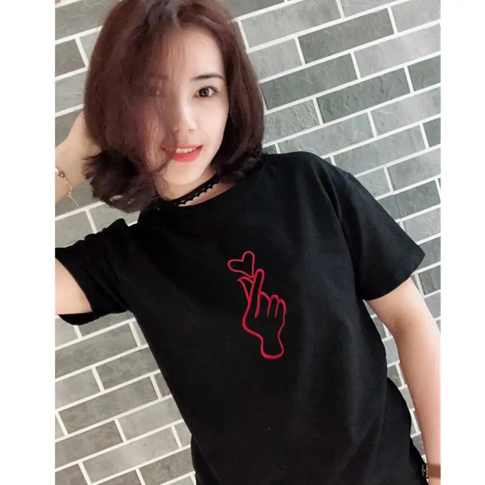 Yiwa Women's Clothing T-Shirt Lovely Gesture Love Graphic Print Short Sleeve Tops Cotton Girl Ladies Summer 2019 | Женская одежда