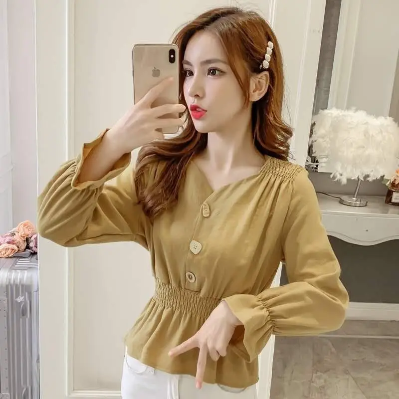

Spring and Autumn Women's New Fashion Western Style Girdle V-neck Shirt Long-Sleeved Shirt Women's Design Non-Mainstream