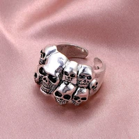 new vintage gothic skull rings for women men punk fashion silver color exaggerated open finger rings party jewelry gift