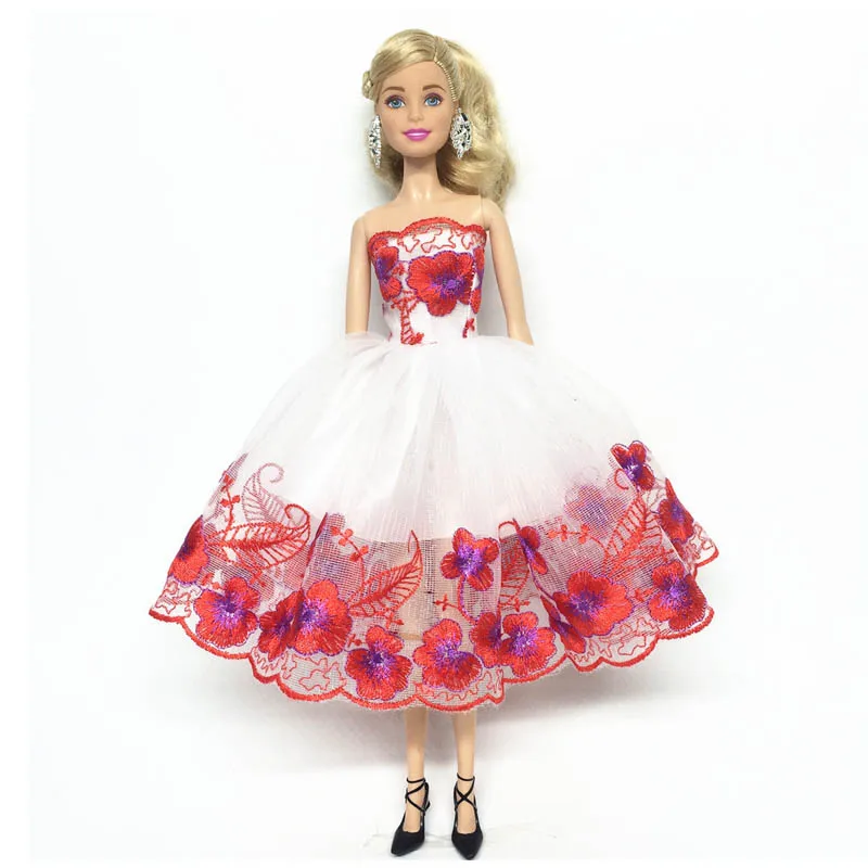 Модная одежда с открытыми плечами и красными цветами для куклы Барби