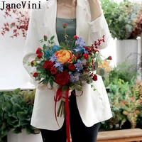 janevini french style artificial flower bridal bouquet 2020 vintage rose artificielle ribbon blue red wedding bouquets for bride