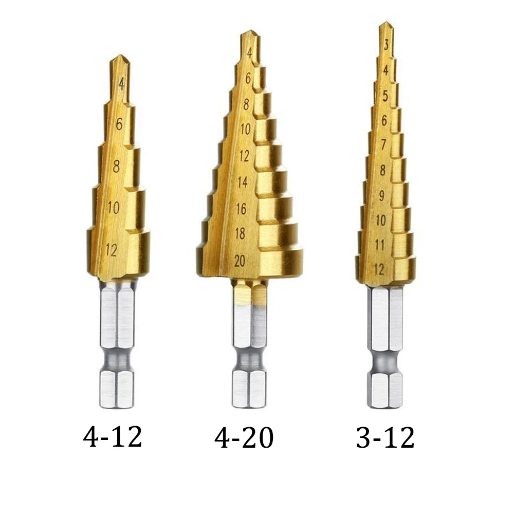 

Ступенчатые сверла из быстрорежущей стали, титановые, для металла, высокоскоростные, 3-12 мм, 4-12 мм, 4-20 мм