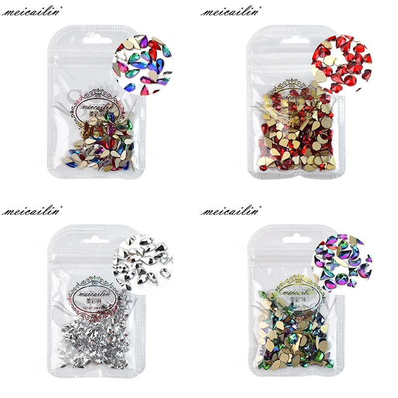 100 шт/партия смешанные размеры Стразы для ногтей драгоценные камни плоская