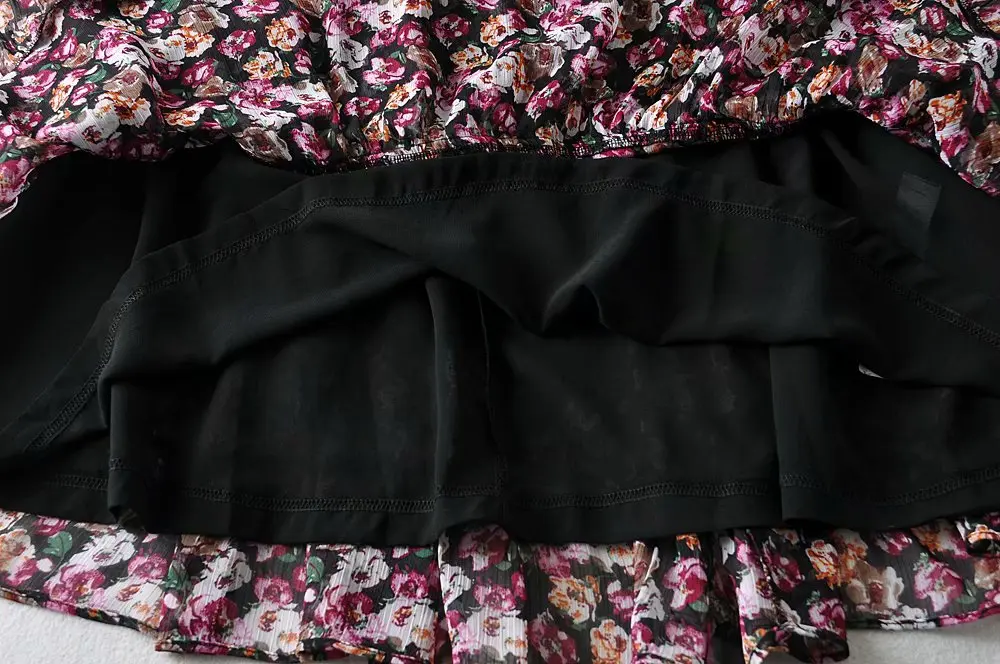 

2021 Vintage Summer Women High Quality Floral Print Chiffon Velvet A-line Dresses Lady Elegant Party O Neck Long Sleeve Dress