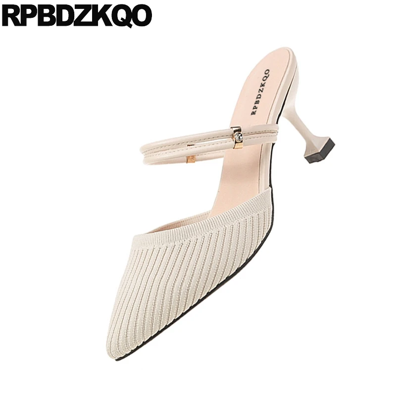 Бежевый 3 дюймов мэри джейн элегантные женские туфли на каблуке-шпильке без