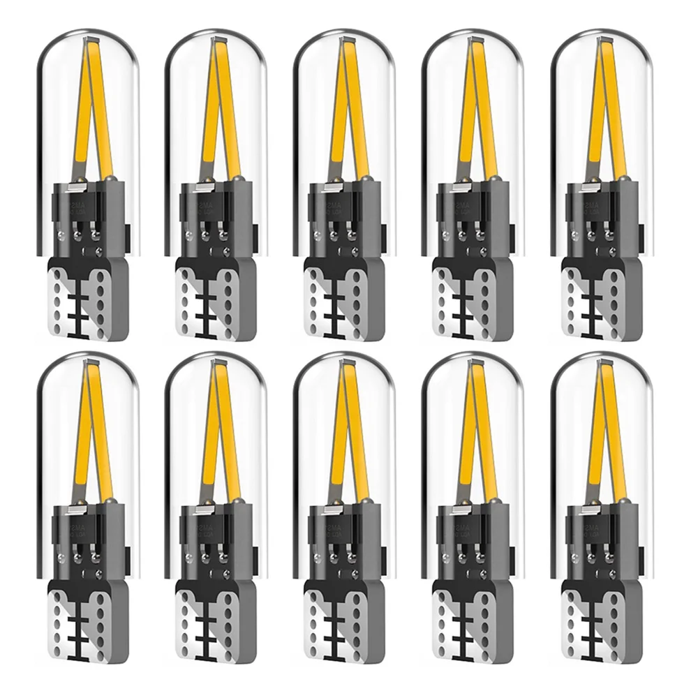 10 шт. T10 2825 WY5W W5W лампы накаливания COB Светодиодный стеклянный корпус клиновидная